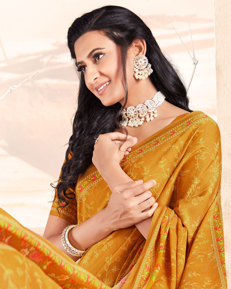 Vishal Prints Mustard Digital Print Criva Crepe Saree