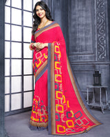 Vishal Prints Rose Red Printed Georgette Saree