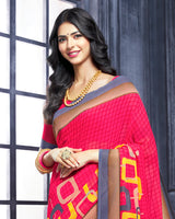 Vishal Prints Rose Red Printed Georgette Saree