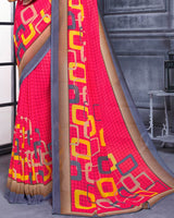 Vishal Prints Rose Red Printed Georgette Saree