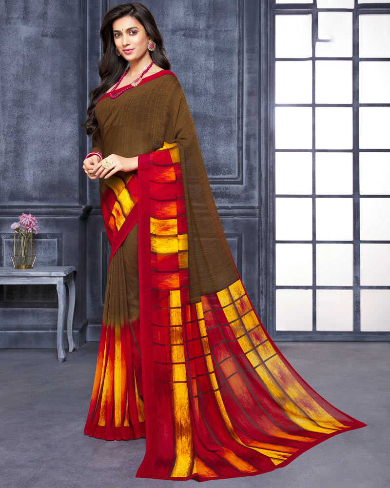 Vishal Prints Dark Bronze Printed Georgette Saree