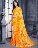 Vishal Prints Orange Printed Georgette Saree