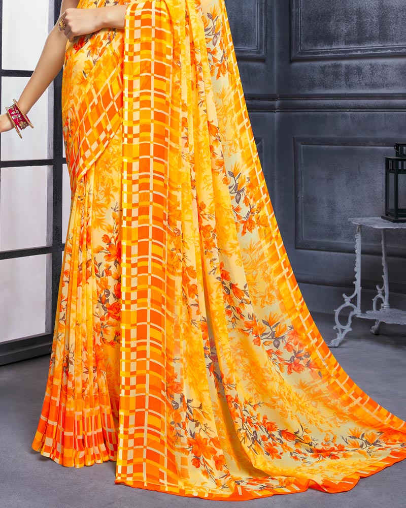 Vishal Prints Orange Printed Georgette Saree