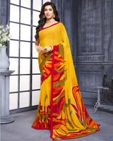 Vishal Prints Yellow Printed Georgette Saree