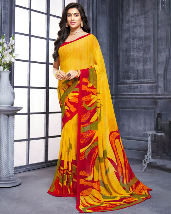 Vishal Prints Yellow Printed Georgette Saree