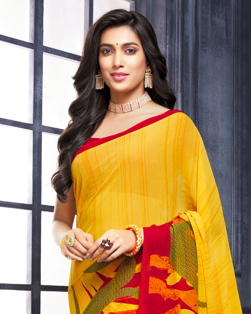 Vishal Prints Yellow Printed Georgette Saree