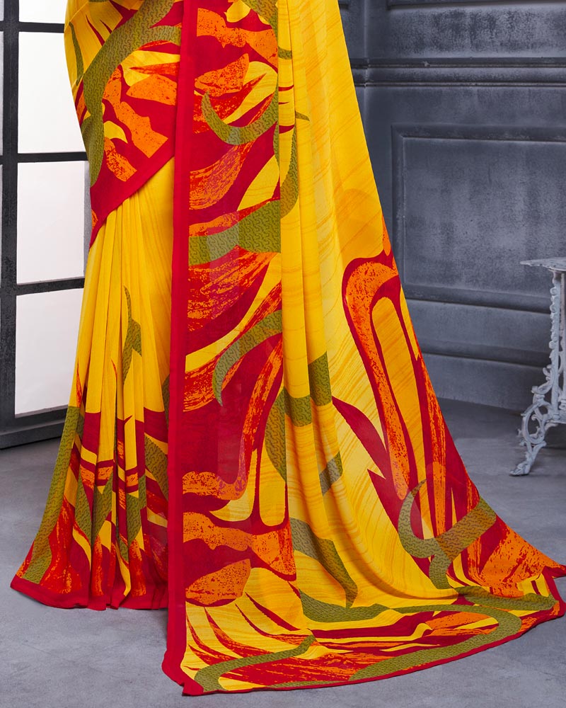 Vishal Prints Yellow Printed Georgette Saree