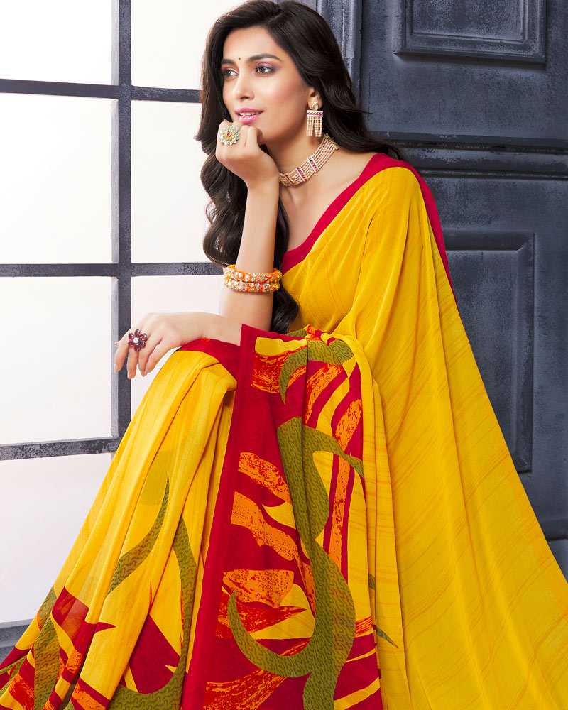 Vishal Prints Yellow Printed Georgette Saree