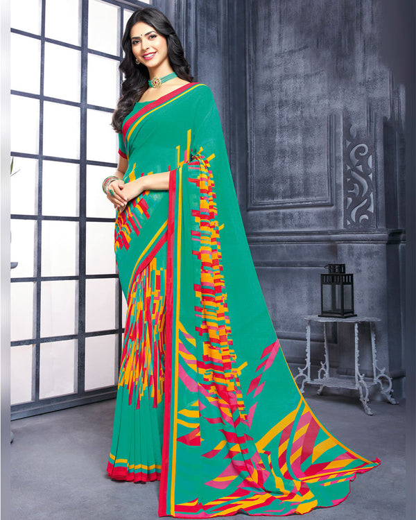 Vishal Prints Turquoise Printed Georgette Saree