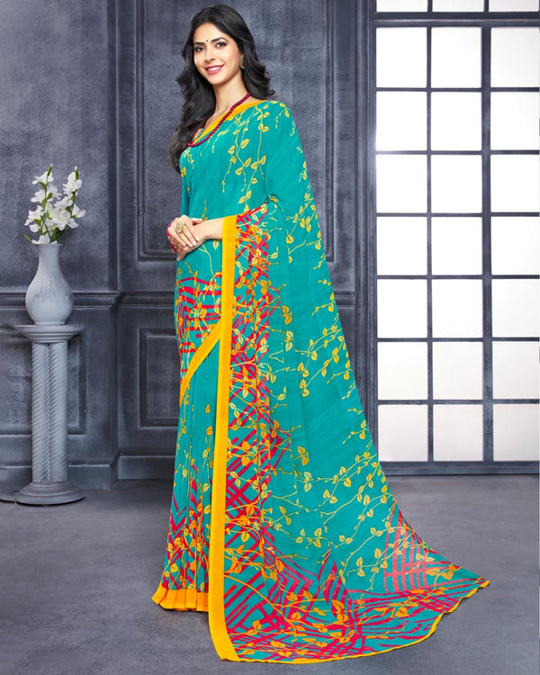 Vishal Prints Turquoise Printed Georgette Saree