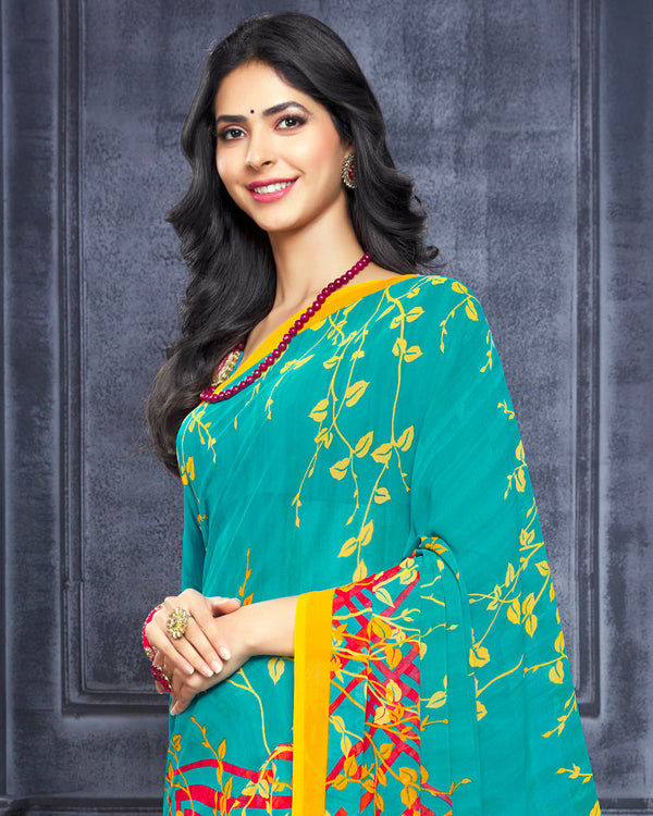 Vishal Prints Turquoise Printed Georgette Saree