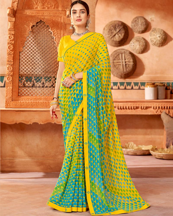 Vishal Prints Yellow Printed Georgette Saree With Fancy Border