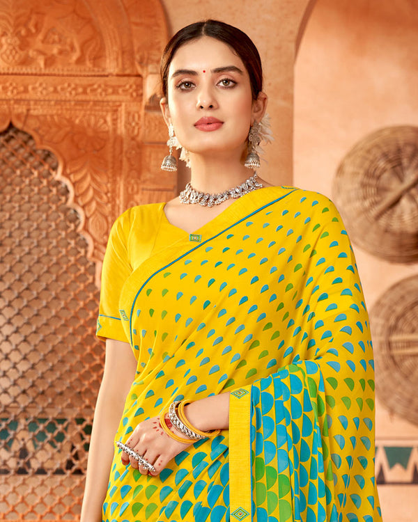 Vishal Prints Yellow Printed Georgette Saree With Fancy Border