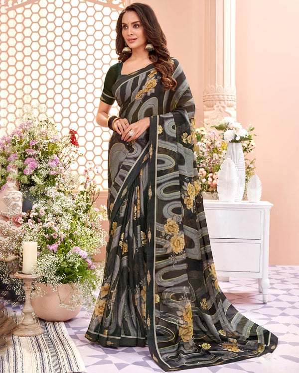 Vishal Prints Black Printed Brasso Saree With Fancy Border