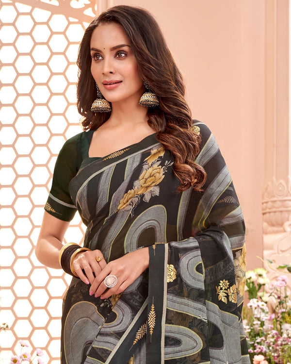 Vishal Prints Black Printed Brasso Saree With Fancy Border