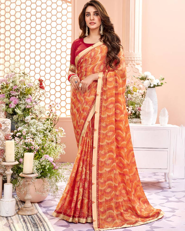 Vishal Prints Beige Printed Brasso Saree With Fancy Border