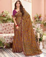 Vishal Prints Wine Printed Brasso Saree With Fancy Border