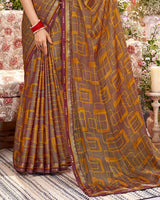 Vishal Prints Wine Printed Brasso Saree With Fancy Border