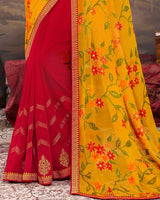 Vishal Prints Golden Yellow Chiffon Saree With Embroidery Work And Fancy Border