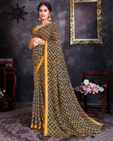 Vishal Prints Grey And Gold Brasso Saree With Tassel