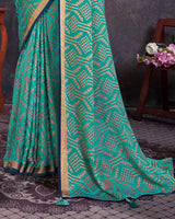 Vishal Prints Teal Brasso Saree With Tassel