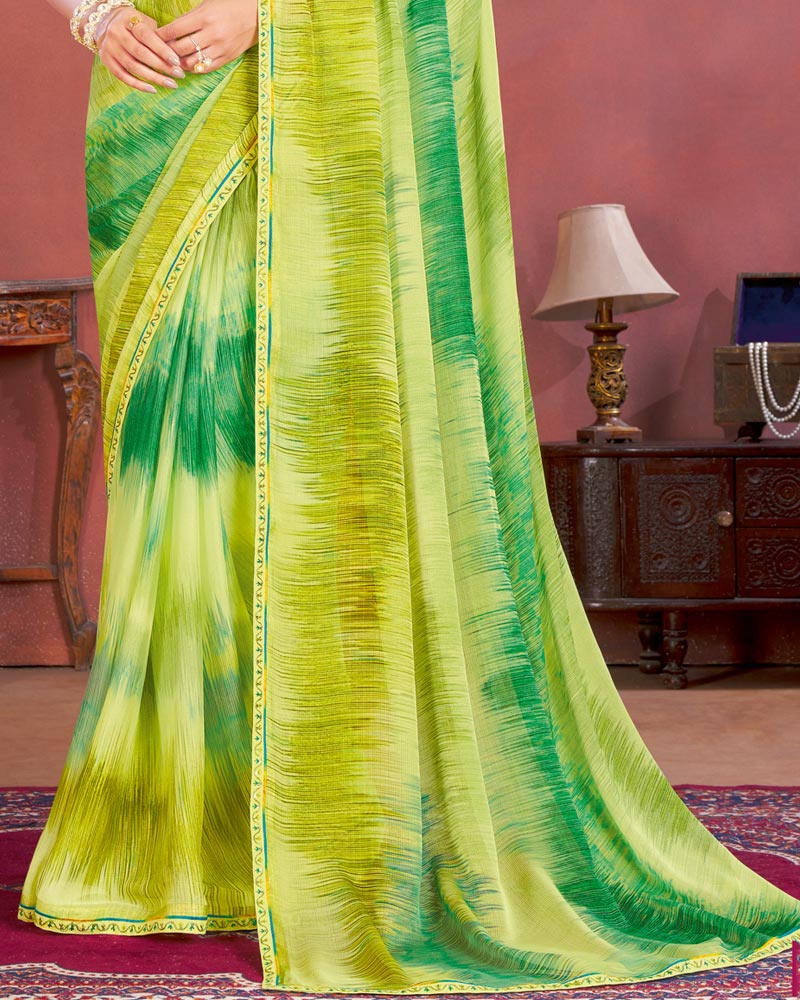 Vishal Prints Lime Yellow Designer Chiffon Saree With Fancy Embroidery Work Border