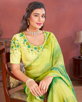 Vishal Prints Lime Yellow Designer Chiffon Saree With Fancy Embroidery Work Border