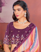 Vishal Prints Wine Designer Chiffon Saree With Fancy Embroidery Work Border