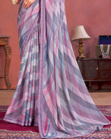 Vishal Prints Light Magenta Designer Chiffon Saree With Fancy Embroidery Work Border