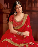 Vishal Prints Dark Red Designer Fancy Satin Saree With Embroidery Work And Cut Work Fancy Border