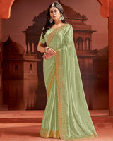 Vishal Prints Pastel Olive Green Designer Fancy Satin Saree With Embroidery Work And Cut Work Fancy Border