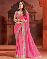 Vishal Prints Dark Pink Designer Fancy Satin Saree With Embroidery Work And Cut Work Fancy Border