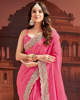 Vishal Prints Dark Pink Designer Fancy Satin Saree With Embroidery Work And Cut Work Fancy Border