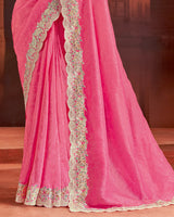 Vishal Prints Dark Pink Designer Fancy Satin Saree With Embroidery Work And Cut Work Fancy Border