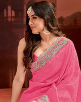 Vishal Prints Dark Pink Designer Fancy Satin Saree With Embroidery Work And Cut Work Fancy Border