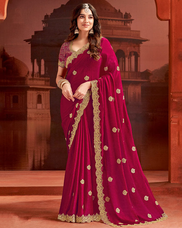 Vishal Prints Burgundy Designer Fancy Satin Saree With Embroidery Work And Cut Work Fancy Border