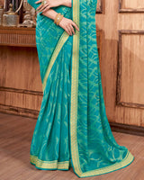 Vishal Prints Teal Blue Brasso Saree With Stone Work And Zari Border