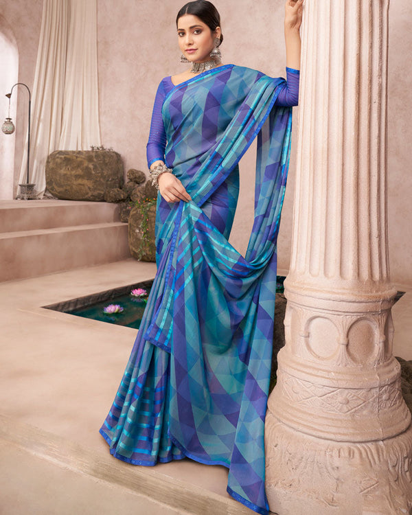 Vishal Prints Violet Printed Brasso Saree With Fancy Border