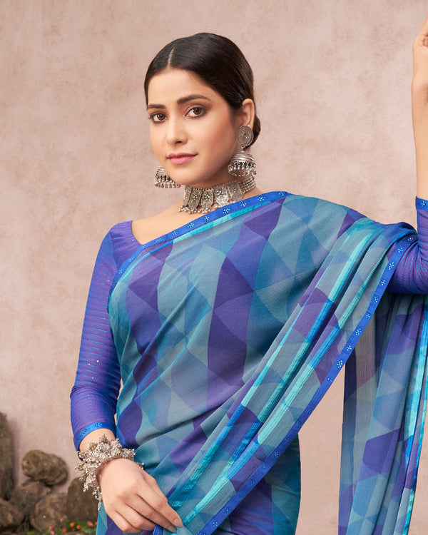 Vishal Prints Violet Printed Brasso Saree With Fancy Border