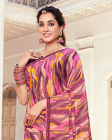 Vishal Prints Wine Printed Brasso Saree With Fancy Border