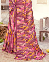 Vishal Prints Wine Printed Brasso Saree With Fancy Border