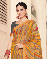 Vishal Prints Mustard Printed Brasso Saree With Fancy Border