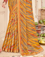 Vishal Prints Mustard Printed Brasso Saree With Fancy Border