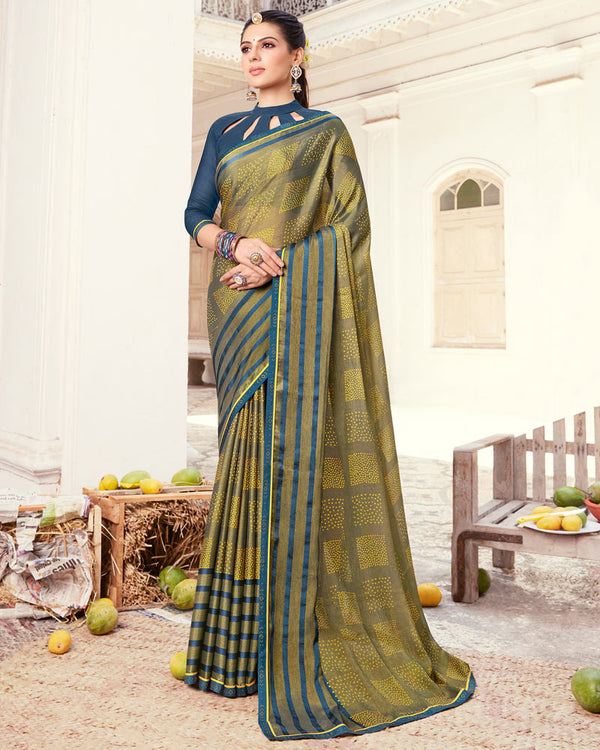 Vishal Prints Sand Grey Printed Brasso Saree With Fancy Border