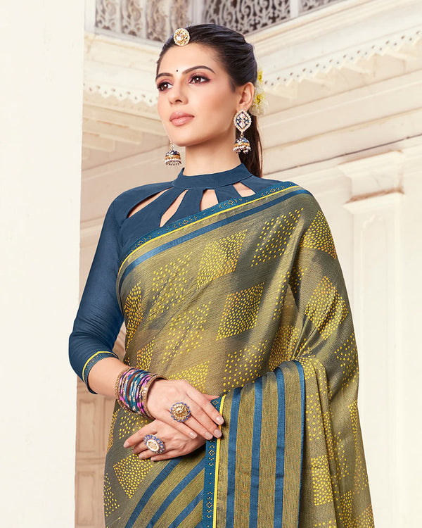 Vishal Prints Sand Grey Printed Brasso Saree With Fancy Border