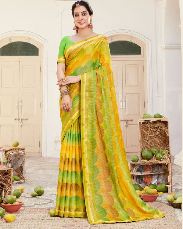 Vishal Prints Yellow Printed Brasso Saree With Fancy Border