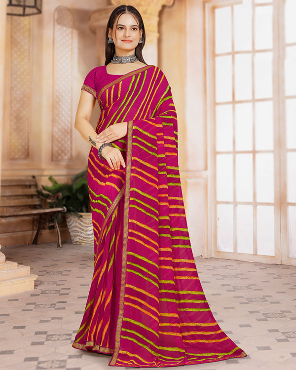 Vishal Prints Dark Fuchsia Printed Georgette Saree With Zari Border