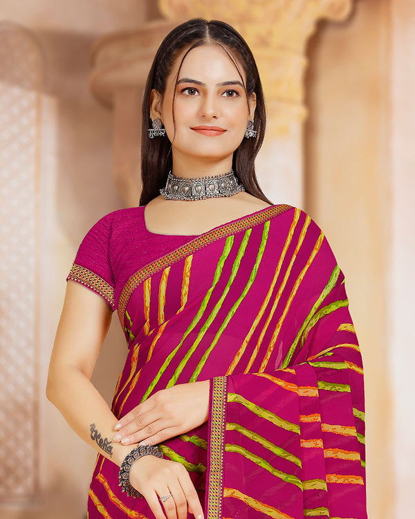 Vishal Prints Dark Fuchsia Printed Georgette Saree With Zari Border