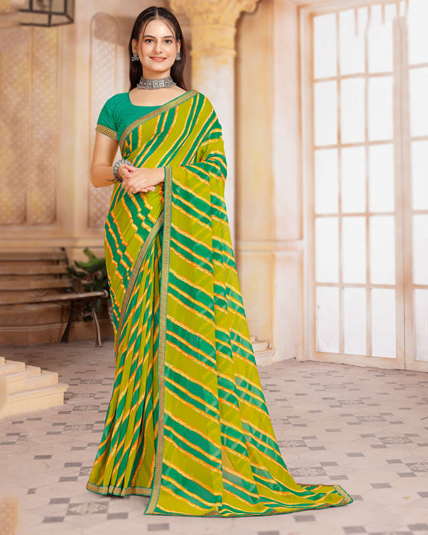 Vishal Prints Olive Yellow Printed Georgette Saree With Zari Border