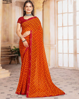 Vishal Prints Dark Red Printed Georgette Saree With Fancy Border